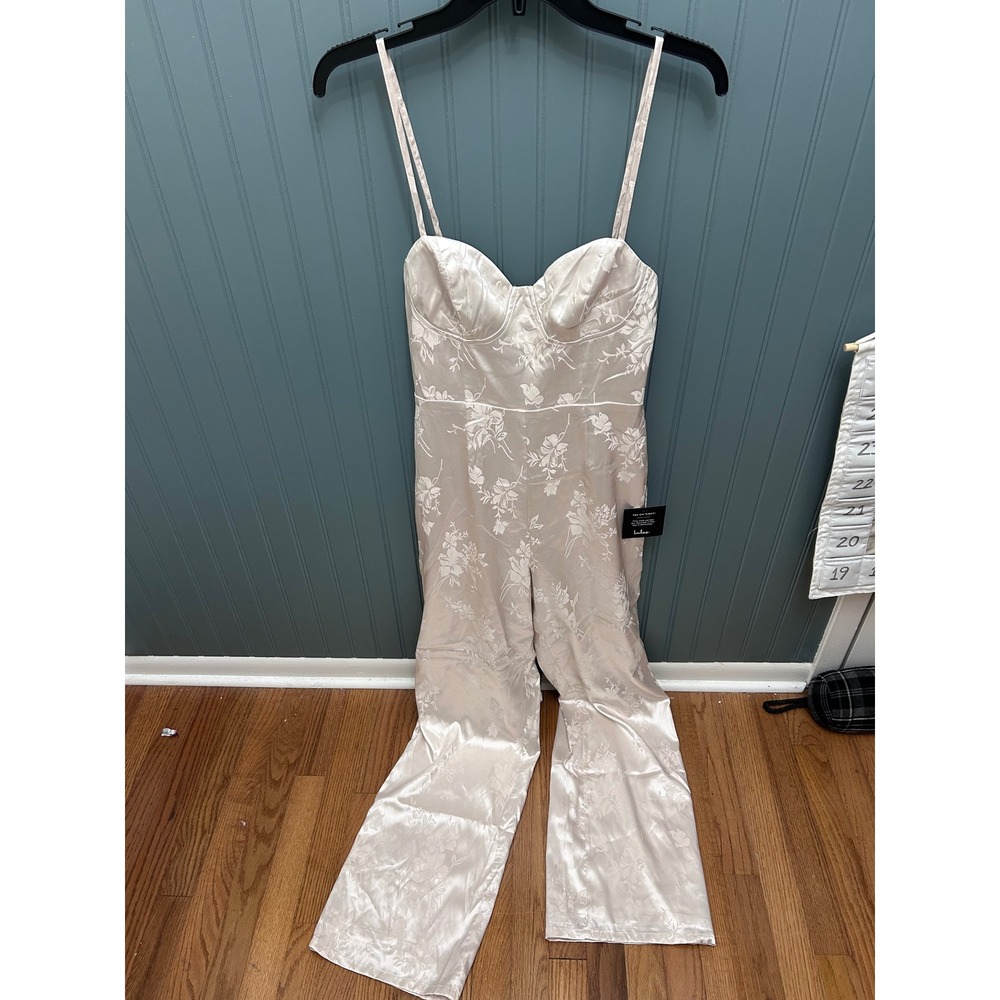 Lulus Satin Floral Wide Leg Jumpsuit Formal Evening Party size‎ small